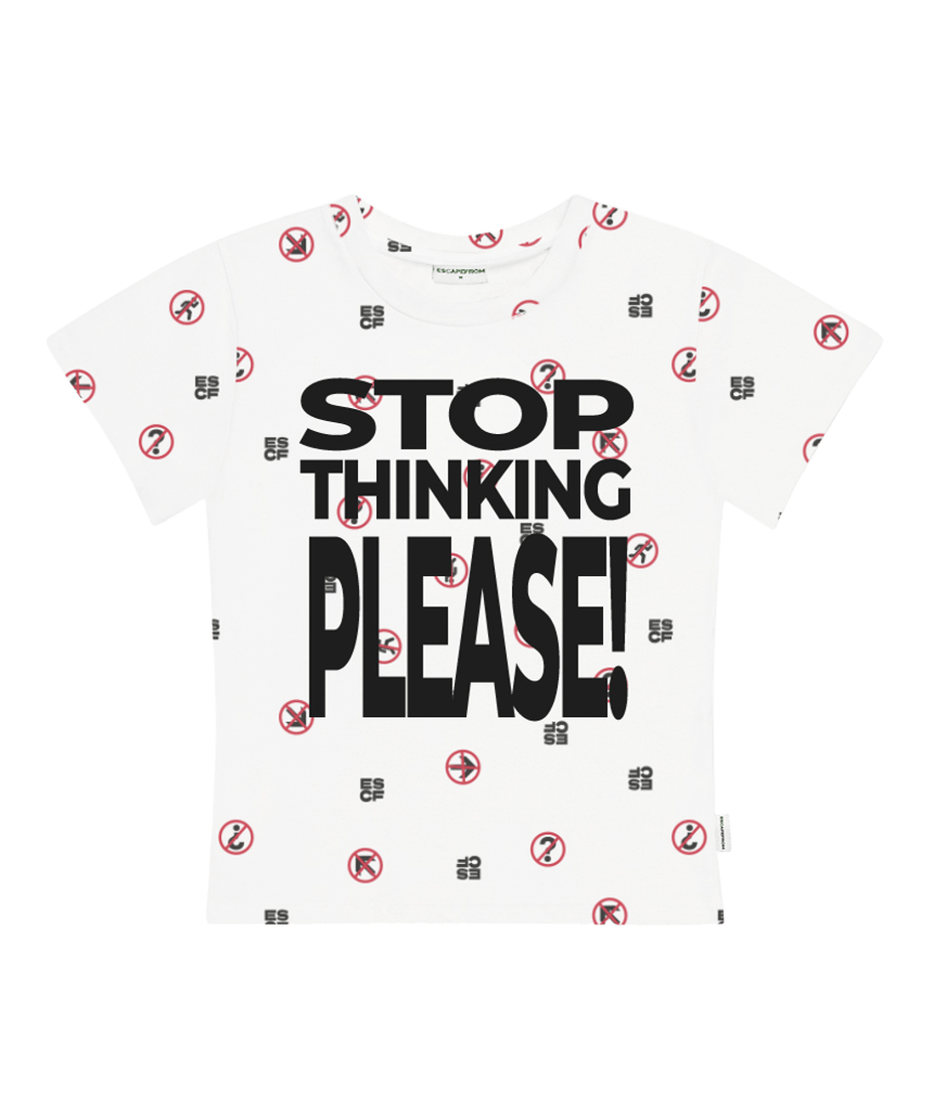 E261STS056RR Escapefrom Stop Sign Warning All-Over Print Slim Fit T-Shirt Ivory