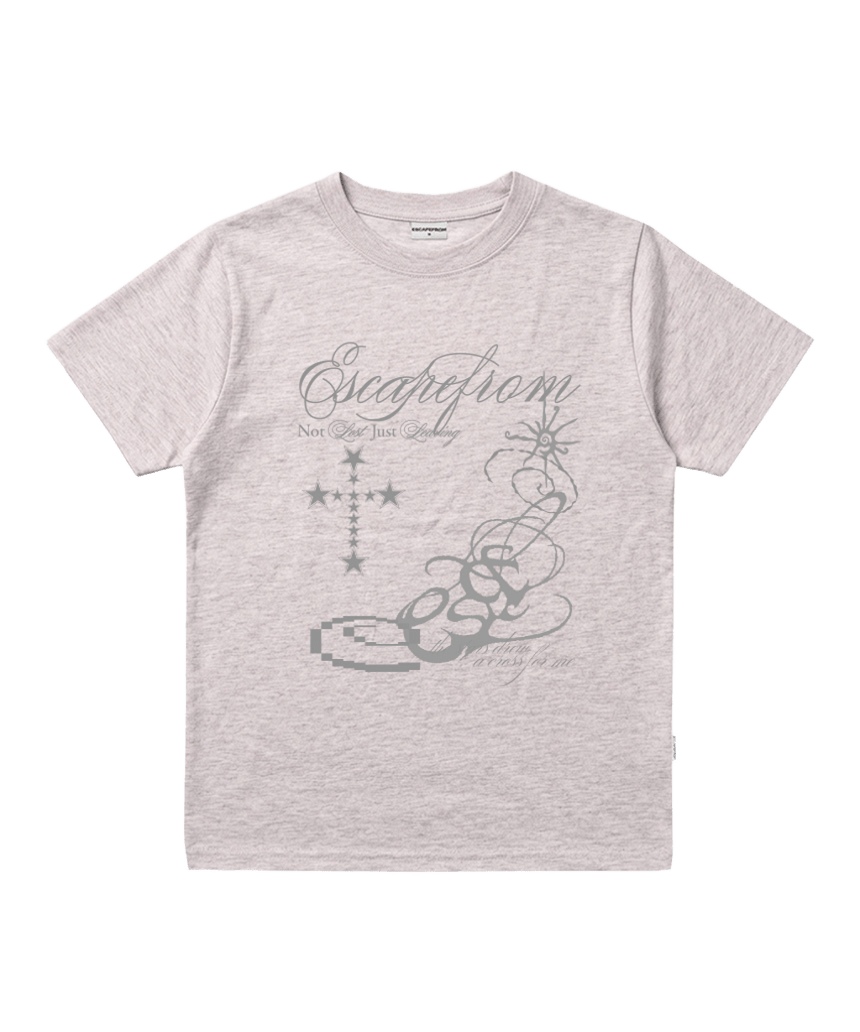 E261NTS018MP Escapefrom Star Cross Print Standard Fit T-Shirt Melange Pink