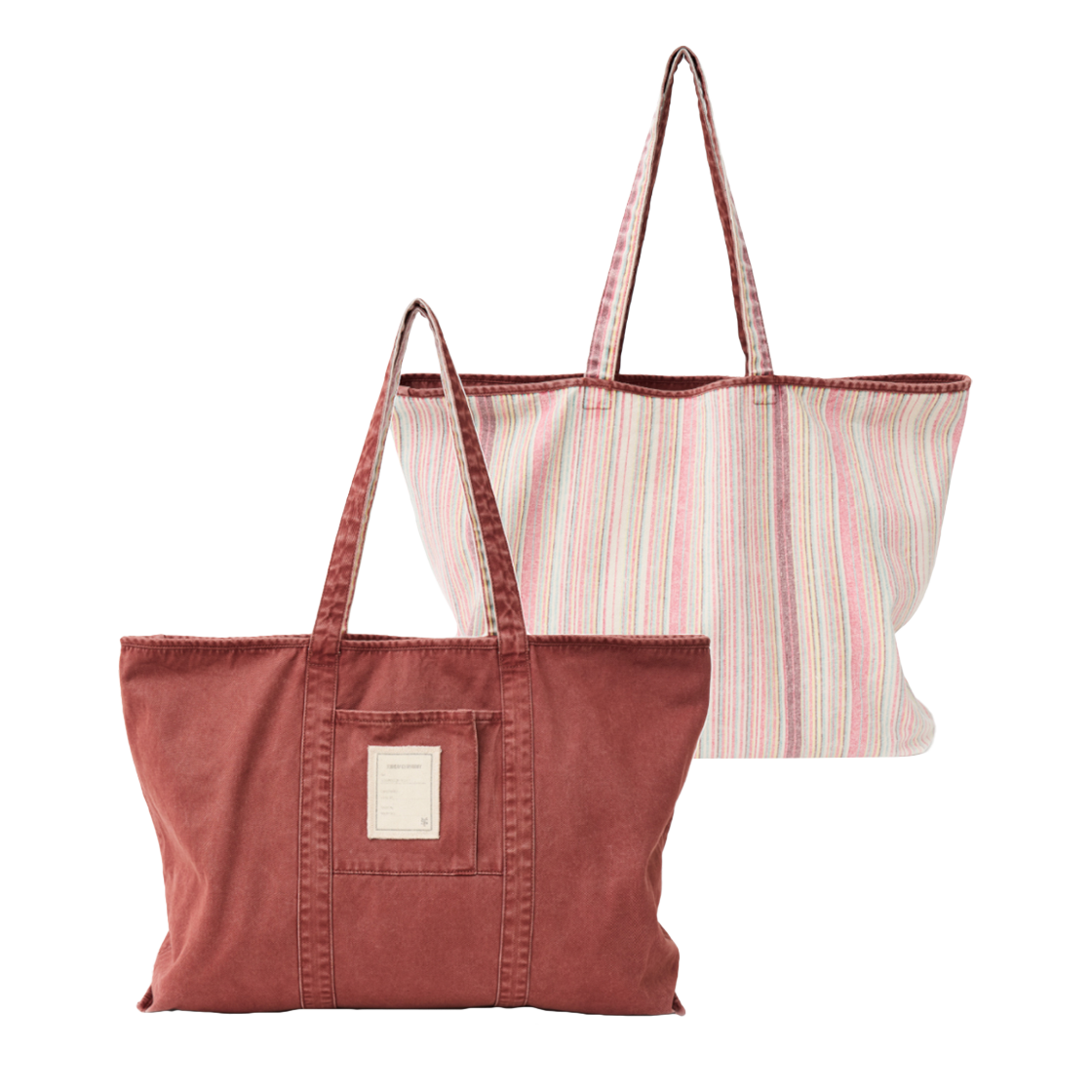 선데이세레머니 빈티지 스트라이프 리버시블 토트백 - 레드(SUNDAY CEREMONY Vintage Stripe Reversible Tote Bag - Red)