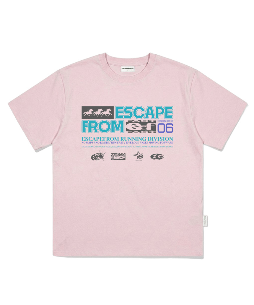 E261OTS165PN Escapefrom Moving Triple Horse Print Oversized T-Shirt Pink
