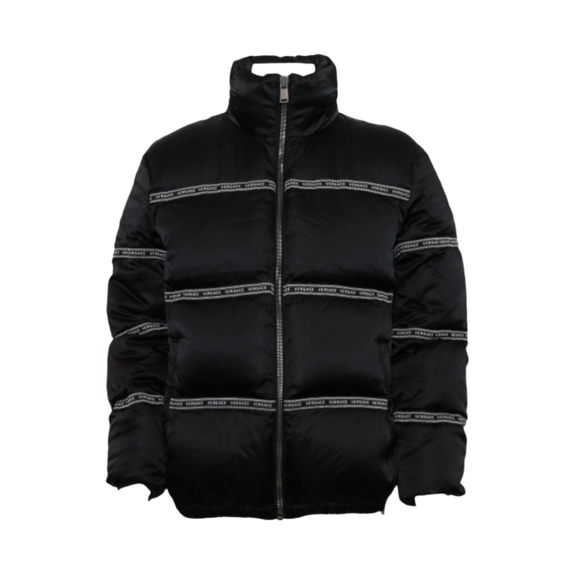 베르사체 블랙 로고 스트라이프 라인 푸퍼 남성 다운 패딩자켓aa59680(Versace Black Logo Stripe Puffer Jacket for Men)