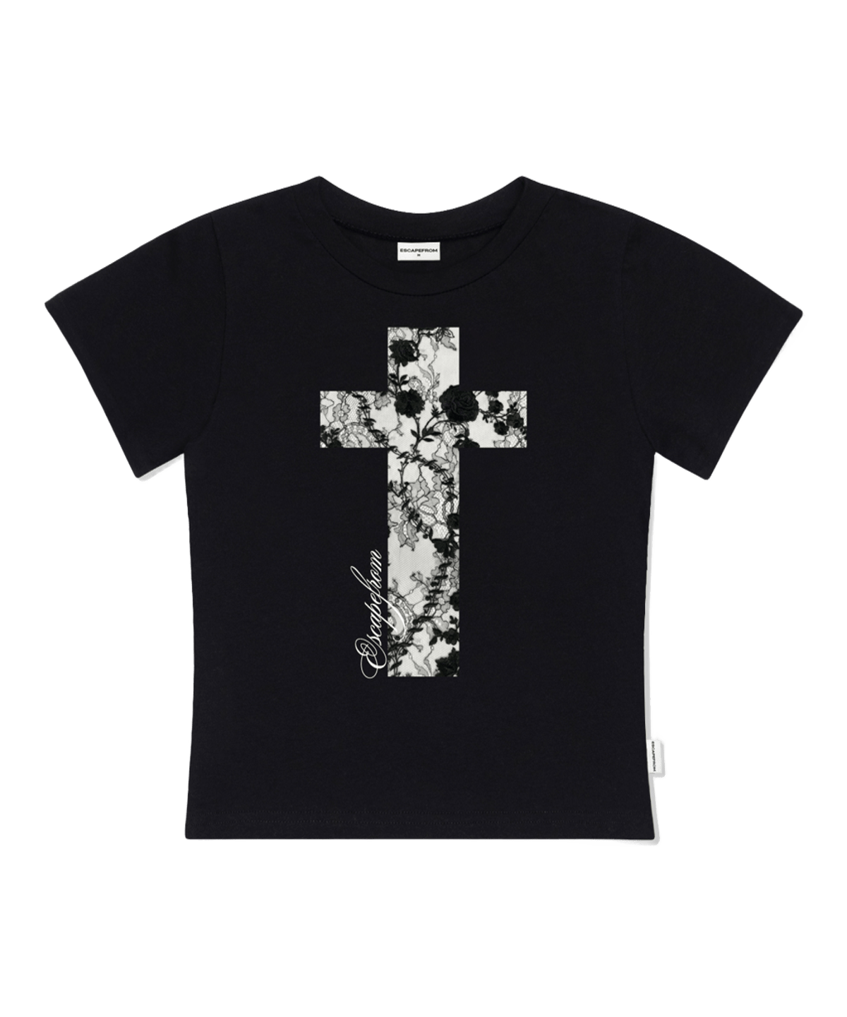 E261STS095BK Escapefrom Lace Road Print Slim Fit T-Shirt Black