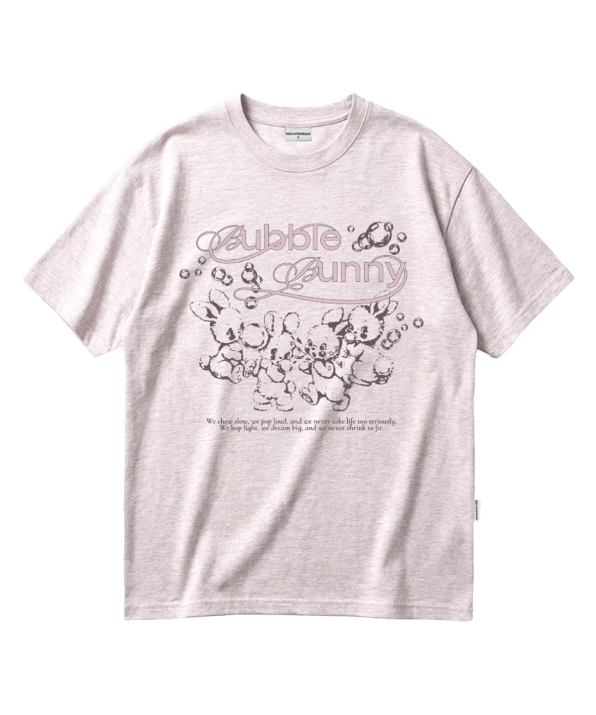E261OTS069MP Escapefrom Bubble Bunny Print Oversized T-Shirt Melange Pink