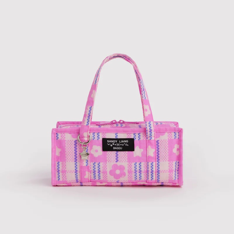 Sandy Liang x Baggu Mini Nylon Market Bag Market Plaid Pink 착용 스타일 - 2