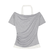 ARCMOOR Draped Off-Shoulder Light Grey