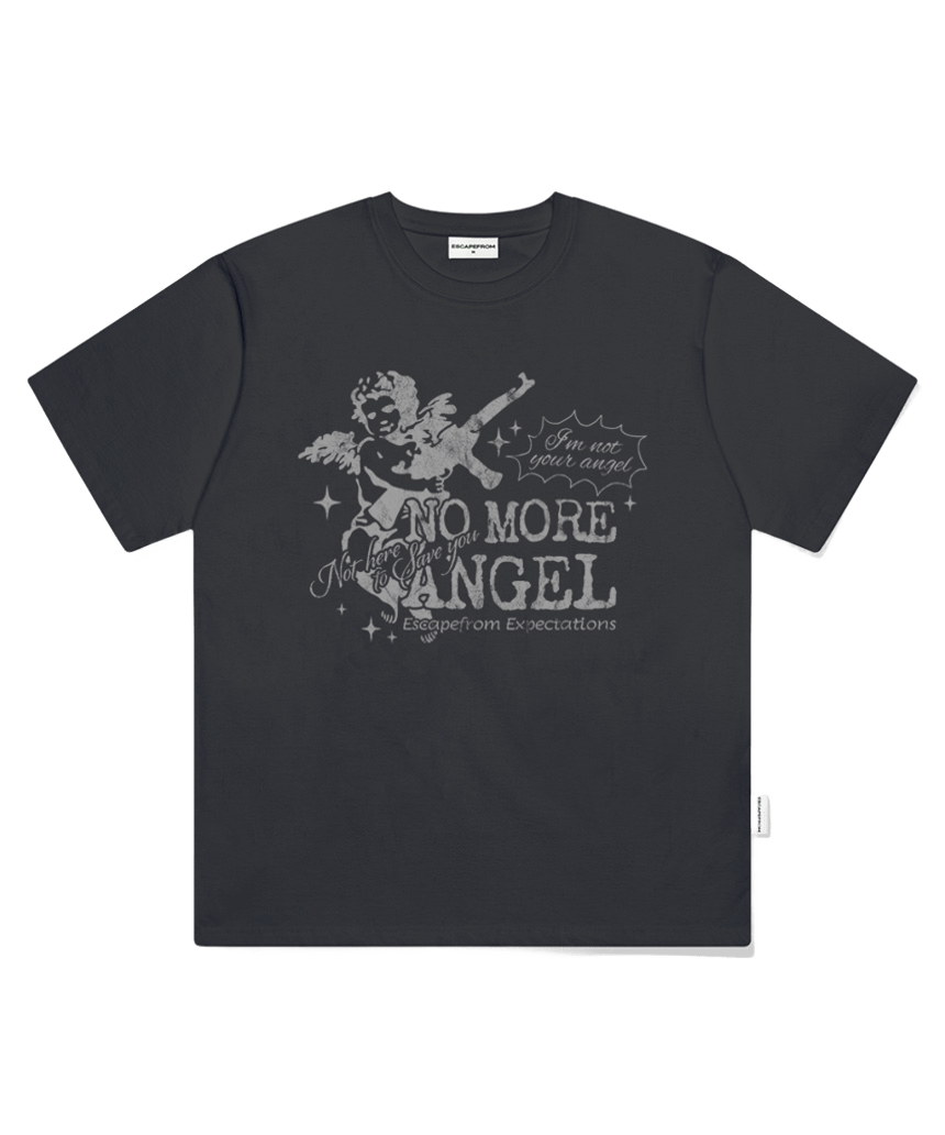 E261OTS120CG Escapefrom No More Angel Print Oversized T-Shirt Charcoal