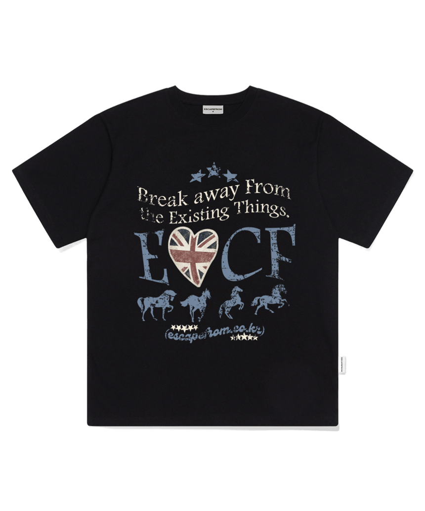 이스케이프프롬 브레이크 홀스 프린트 오버핏 반팔티 블랙(Escapefrom Break Horse Print Oversized T-Shirt Black) - 1