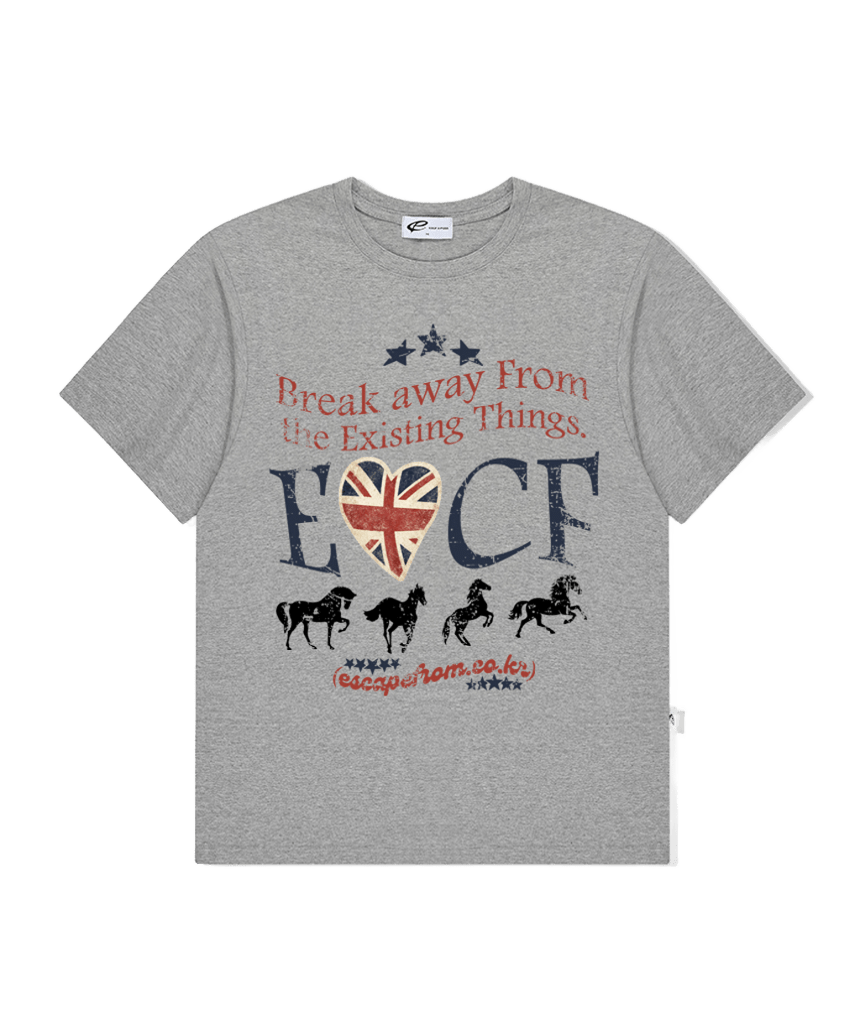 이스케이프프롬 브레이크 홀스 프린트 오버핏 반팔티 그레이(Escapefrom Break Horse Print Oversized T-Shirt Gray)