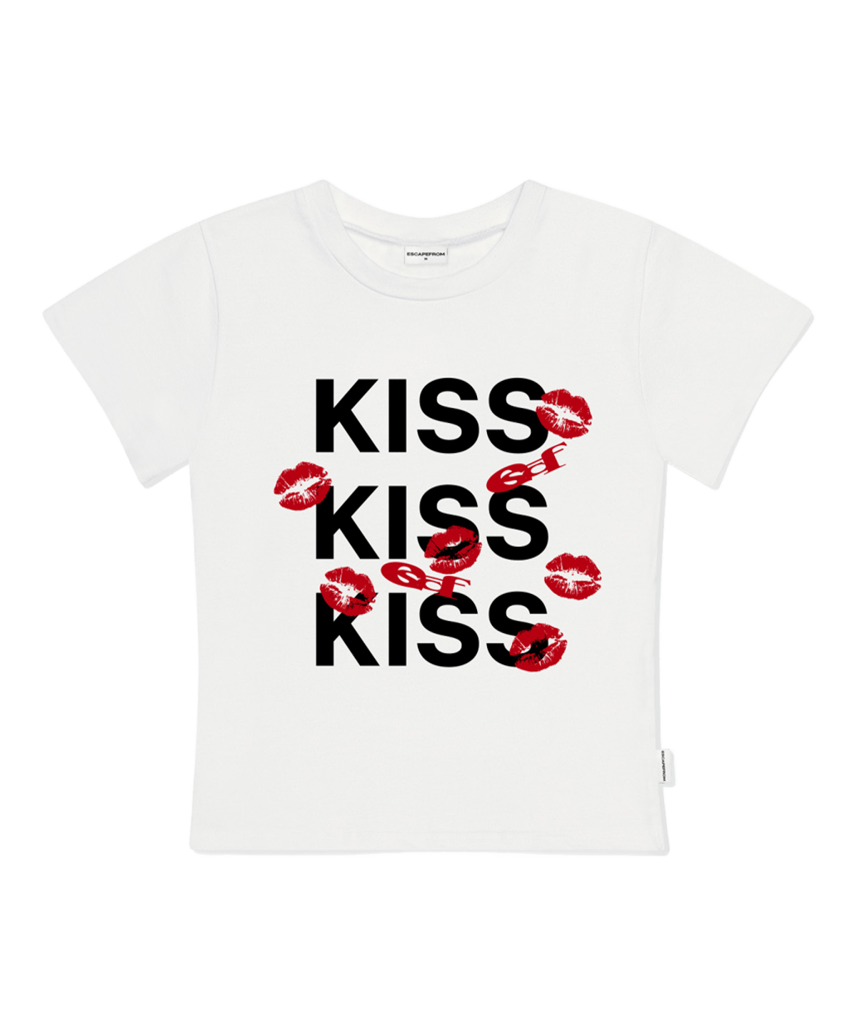 E261STS133IV Escapefrom Kiss Kiss Kiss Print Slim Fit T-Shirt Ivory