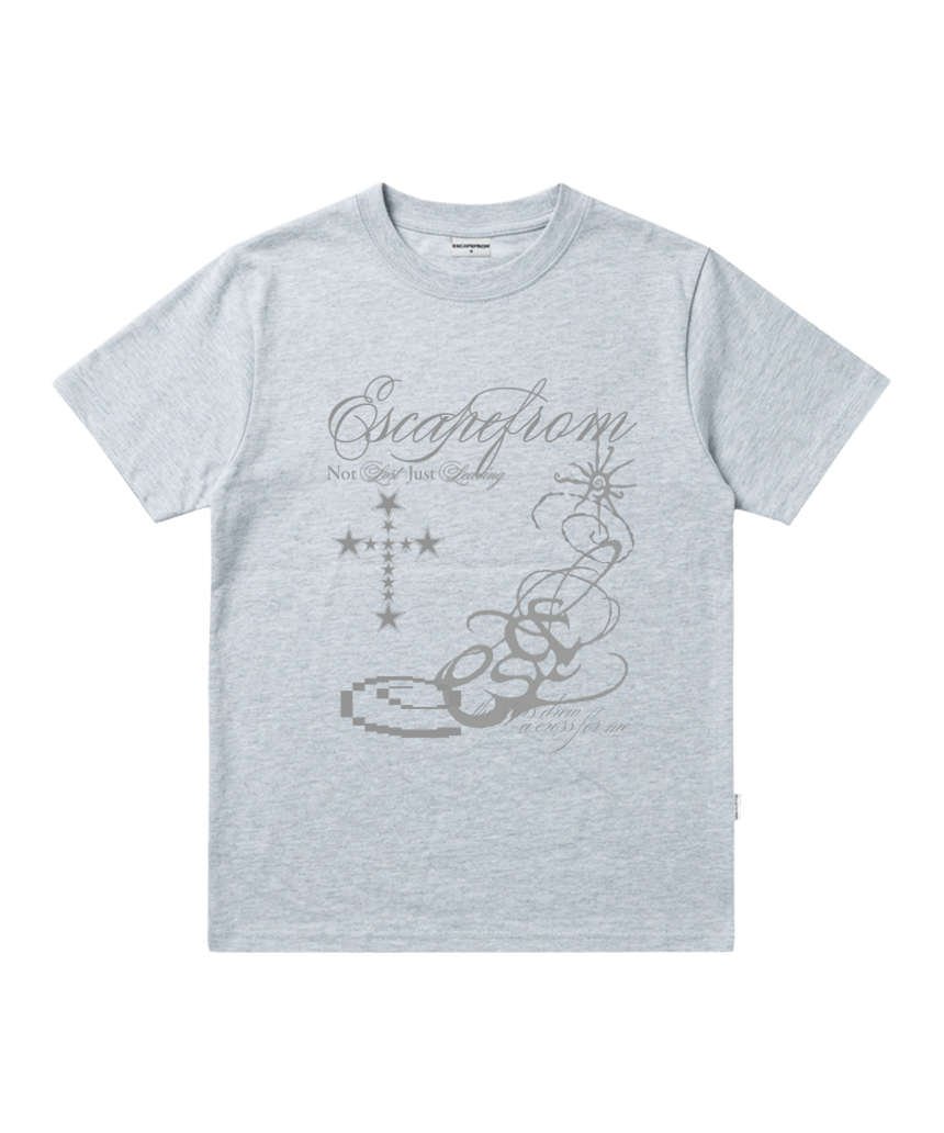 E261NTS019MB Escapefrom Star Cross Print Standard Fit T-Shirt Melange Blue