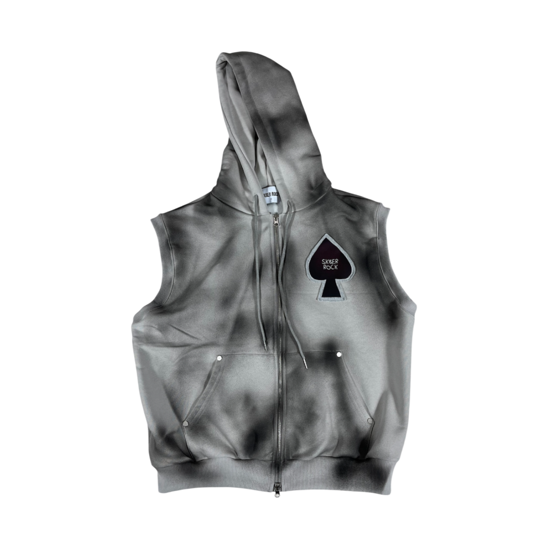스케이터락 스페이드 페인팅 스웨트 후드 집업 베스트 그레이(SK8ERROCK Spade Painting Sweat Hood Zip-up Vest Gray)