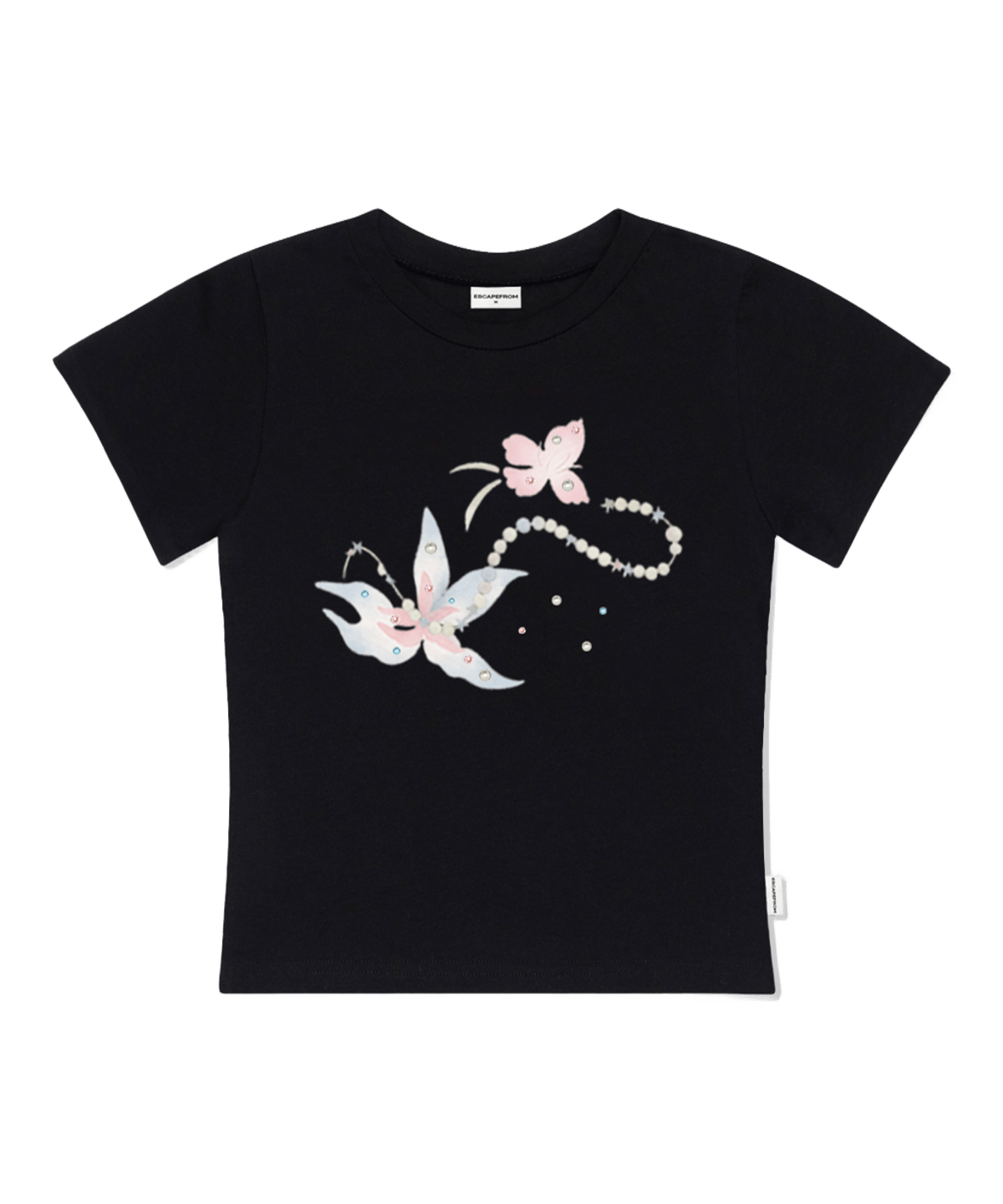 E261STS028BK Escapefrom Flower Drawing Cubic Print Slim Fit T-Shirt Black