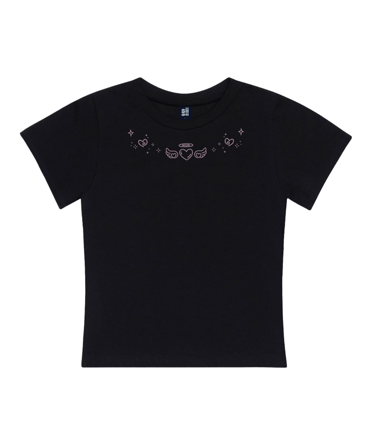 P261STS030BK pagesiisii Twinkle Angel Heart Print Slim Fit T-Shirt Black