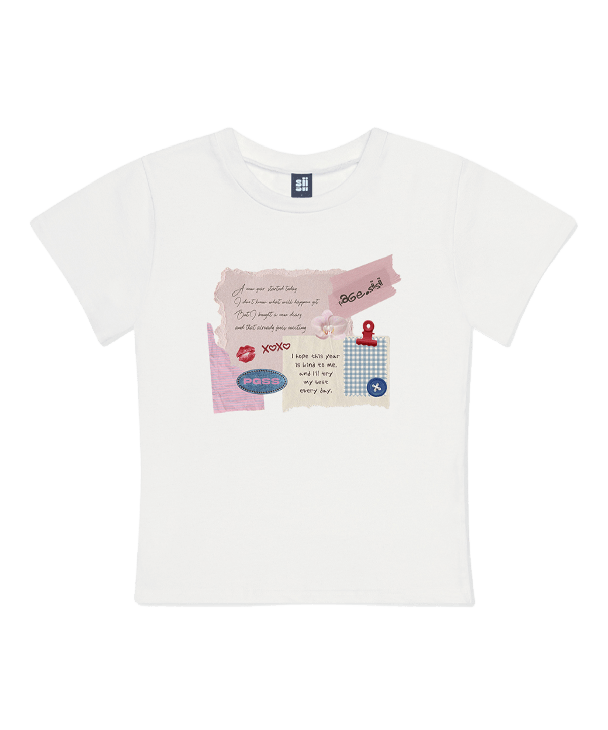 P261STS012IV pagesiisii New Diary Print Slim Fit T-Shirt Ivory