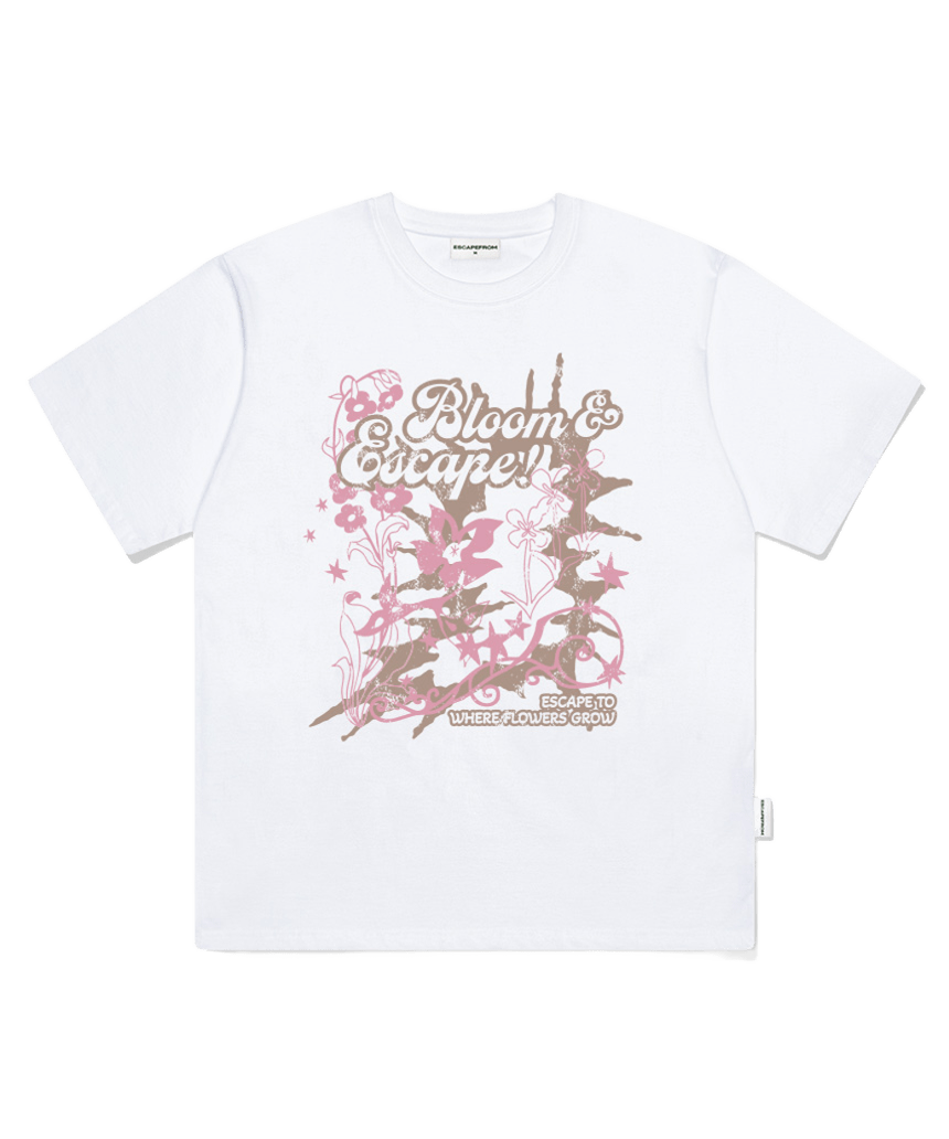 E261OTS126WH Escapefrom Bloom Print Oversized T-Shirt White