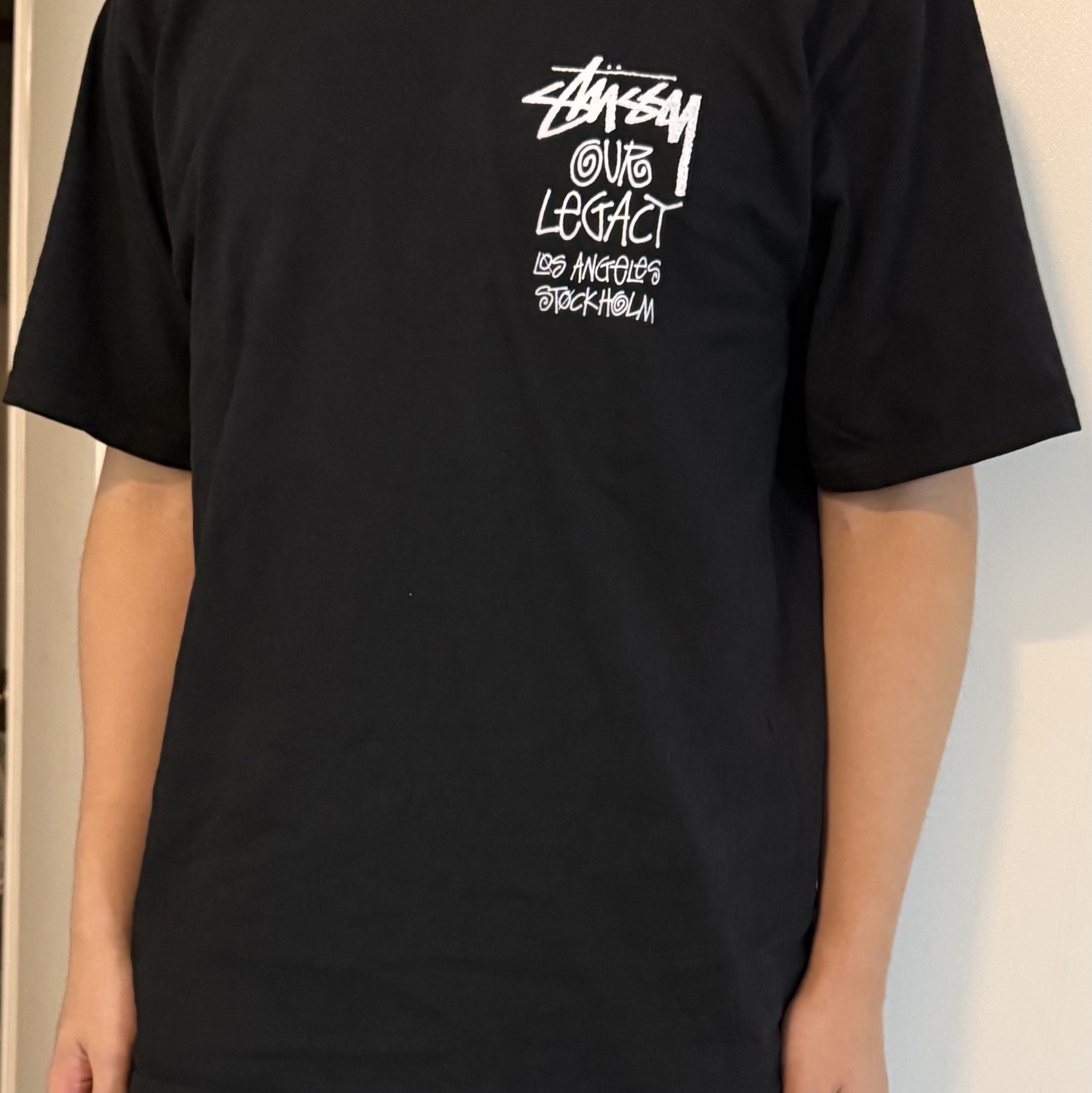 Stussy x Our Legacy Surfman Pigment Dyed T-Shirt Black 착용 스타일 - 1