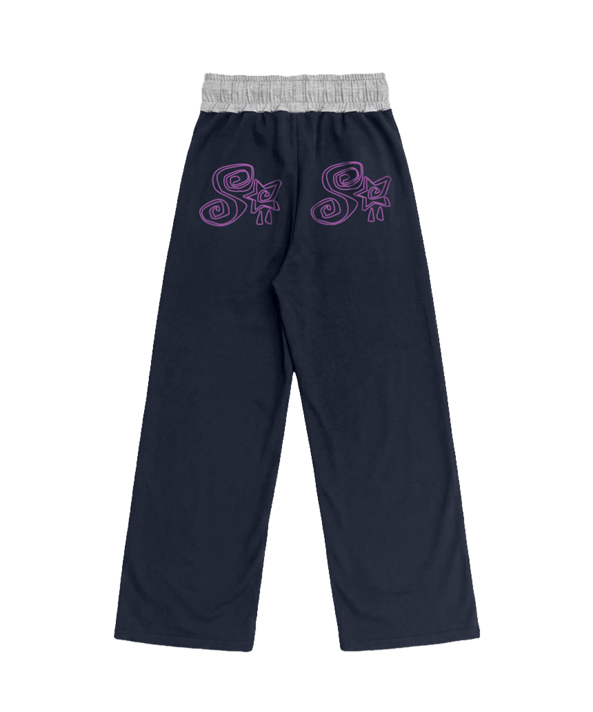 P261OSP015NV pagesiisii SiiSii Star Print Contrast Waistband Sweatpants Navy