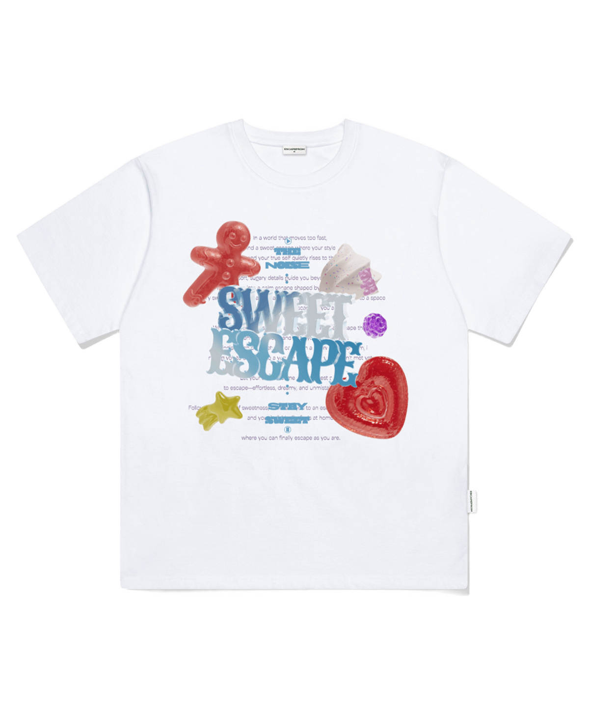 E261OTS135WH Escapefrom Sweet Escape Print Oversized T-Shirt White