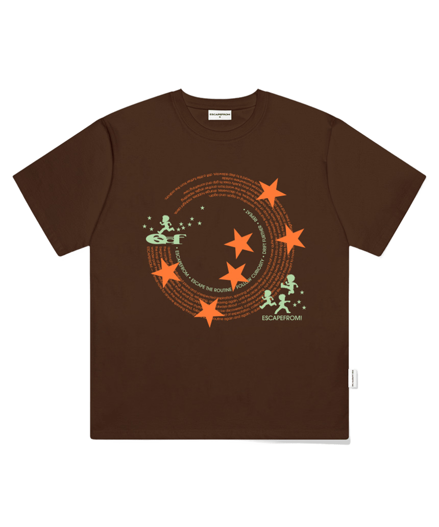 이스케이프프롬 서클 빅스타 프린트 오버핏 반팔티 브라운(Escapefrom Circle Big Star Print Oversized T-Shirt Brown)