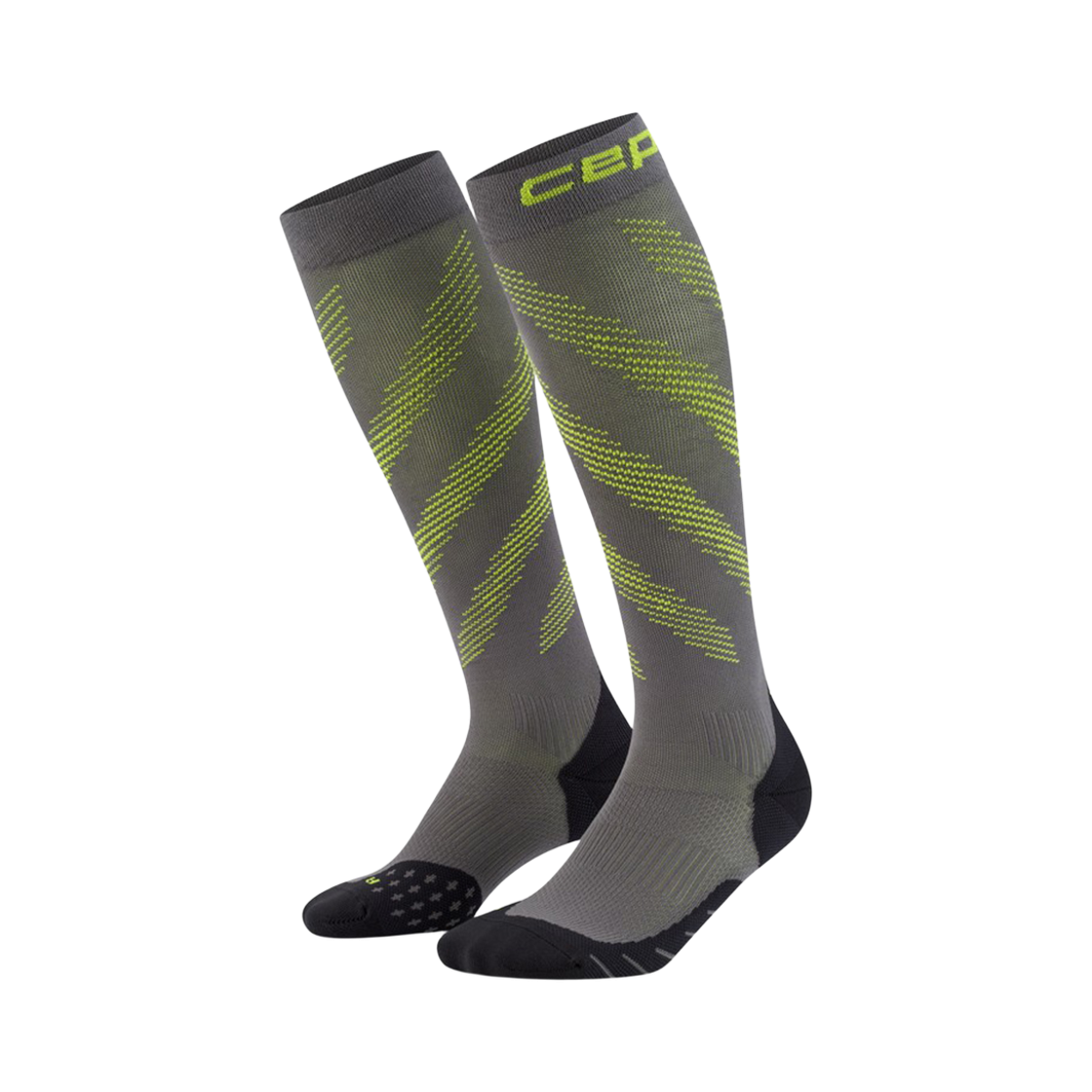 CEP 코어 런 에디션 이립틱 삭스 다크그레이 라임 남성용(CEP Core Run Edt. Elliptic Socks Tall Dark Grey Lime Men's)