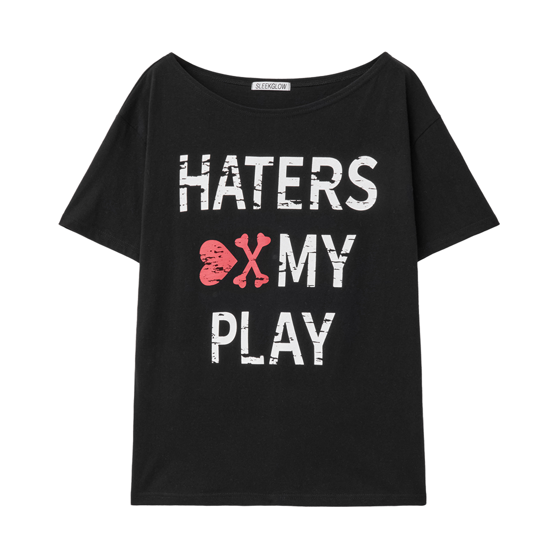 슬릭글로우 HATERS 원숄더 티셔츠 블랙(SLEEKGLOW HATERS One-Shoulder T-Shirt Black)