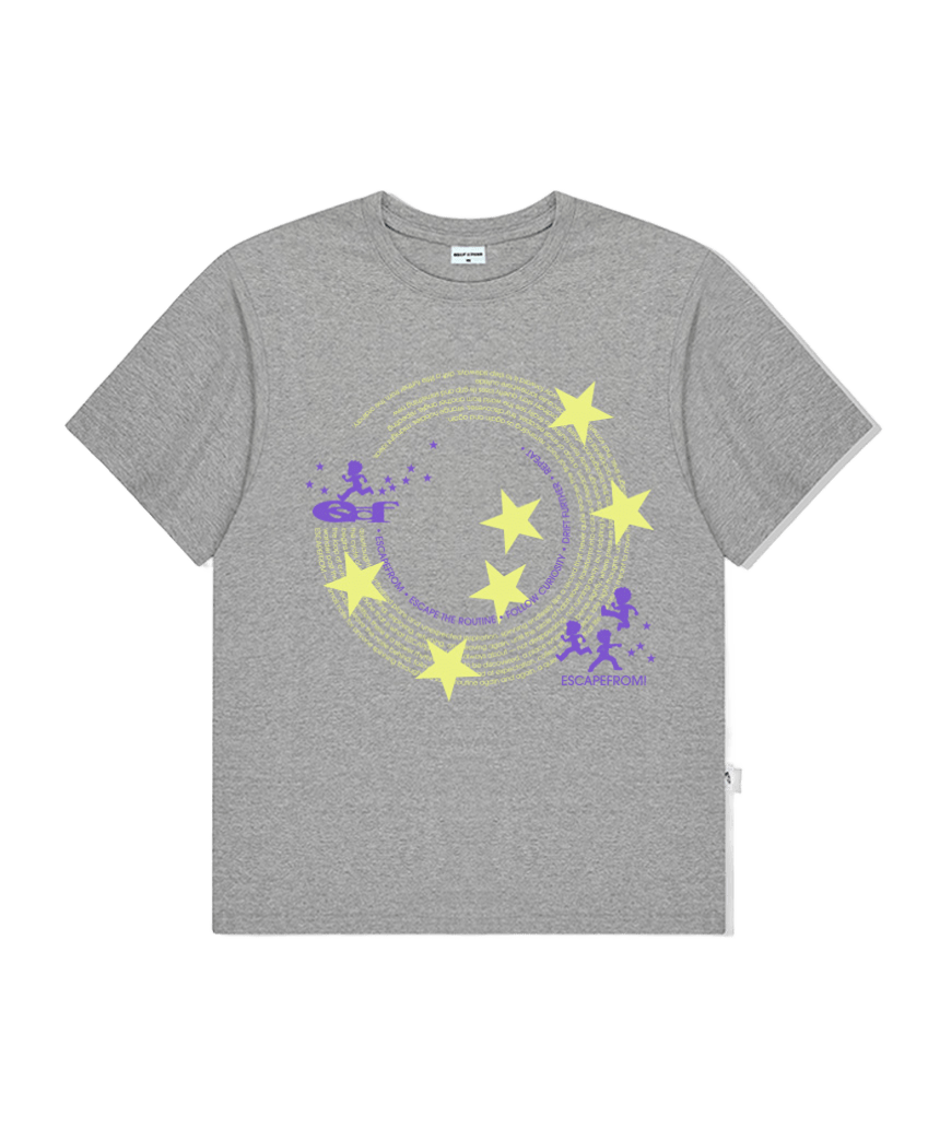E261OTS072GR Escapefrom Circle Big Star Print Oversized T-Shirt Gray