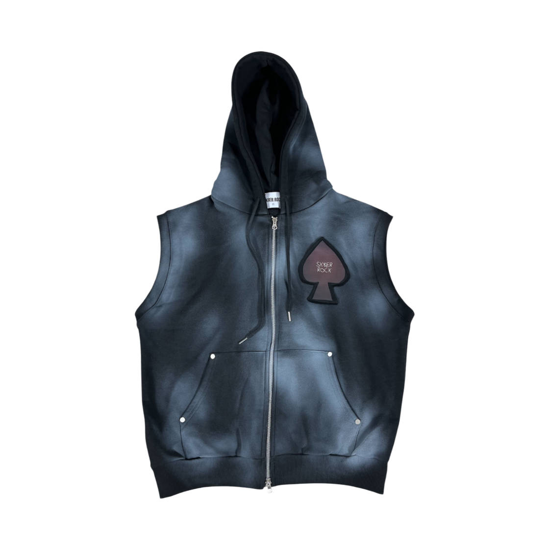 스케이터락 스페이드 페인팅 스웨트 후드 집업 베스트 블랙(SK8ERROCK Spade Painting Sweat Hood Zip-up Vest Black) - 1