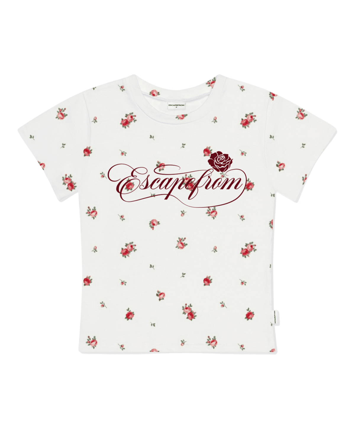 E261STS109RR Escapefrom ESCF Lettering Soft Rose All-Over Print Slim Fit T-Shirt Ivory