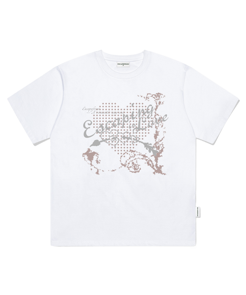E261OTS094WH Escapefrom Escaping in Love Print Oversized T-Shirt White
