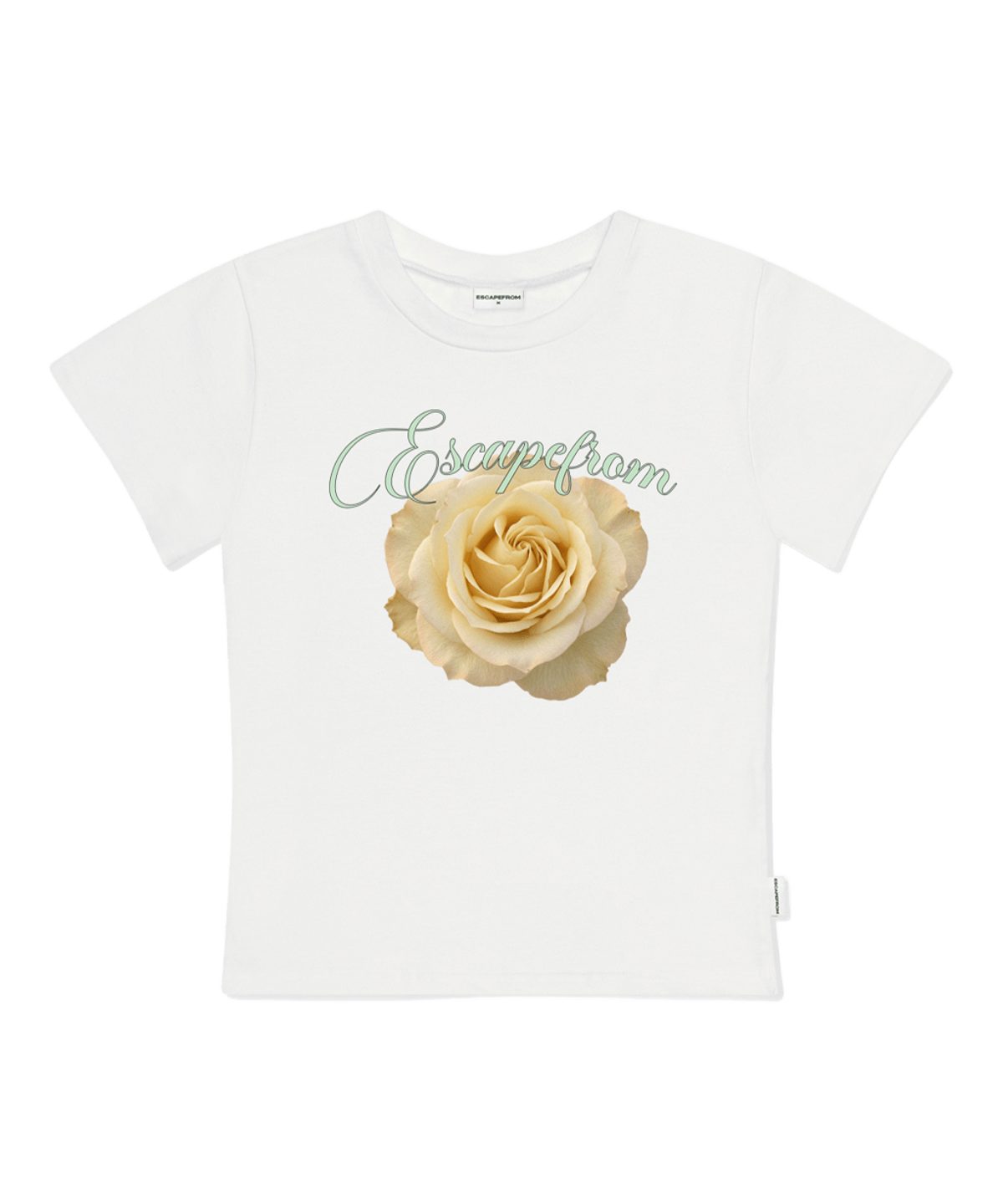 E261STS036IV Escapefrom Lemon Real Rose Print Slim Fit T-Shirt Ivory