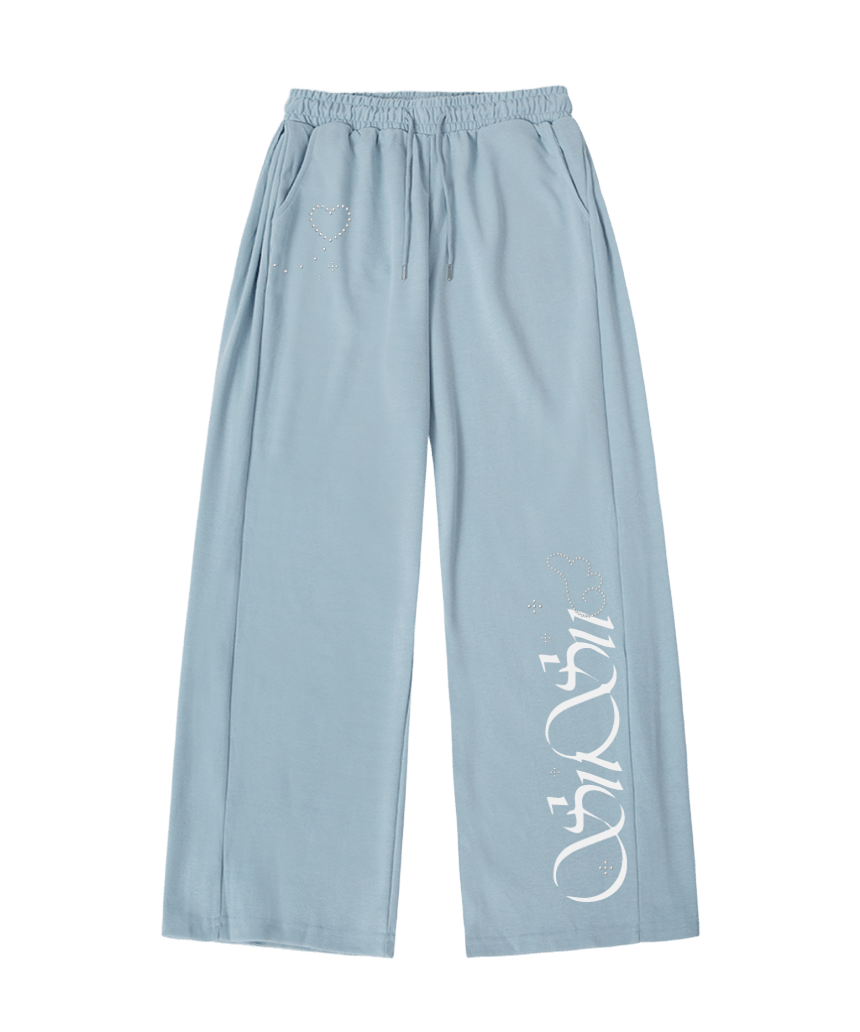 P261TSP008LB pagesiisii SiiSii Angel Stone Print Wide-Leg Sweatpants Light Blue