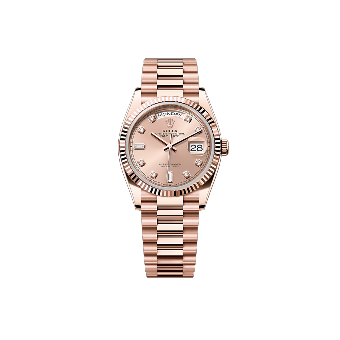 롤렉스 데이데이트 36-128235 로즈 바게트다이아2P+다이아8P 프레지던트 NO.8029(Rolex Day-Date Rose Baguette Diamond 2P + Diamond 8P President No. 8029)