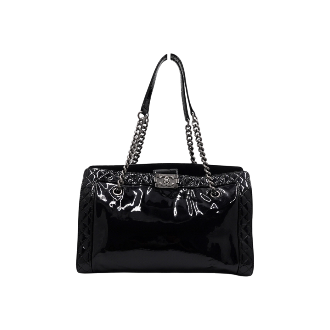 샤넬 A67949 블랙 페이던트 리베르소 보이샤넬 은장 체인 숄더백aa64299(Chanel A67949 Black Patent Reverso Boy Chanel Silver Chain Shoulder Bag) - 1