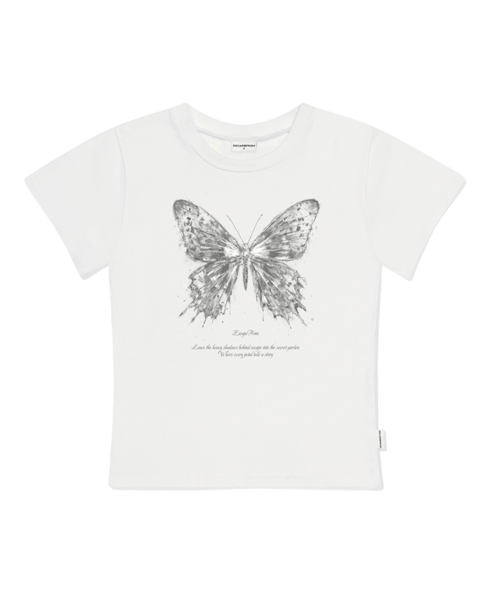 E261STS098IV Escapefrom Glow Butterfly Print Slim Fit T-Shirt Ivory