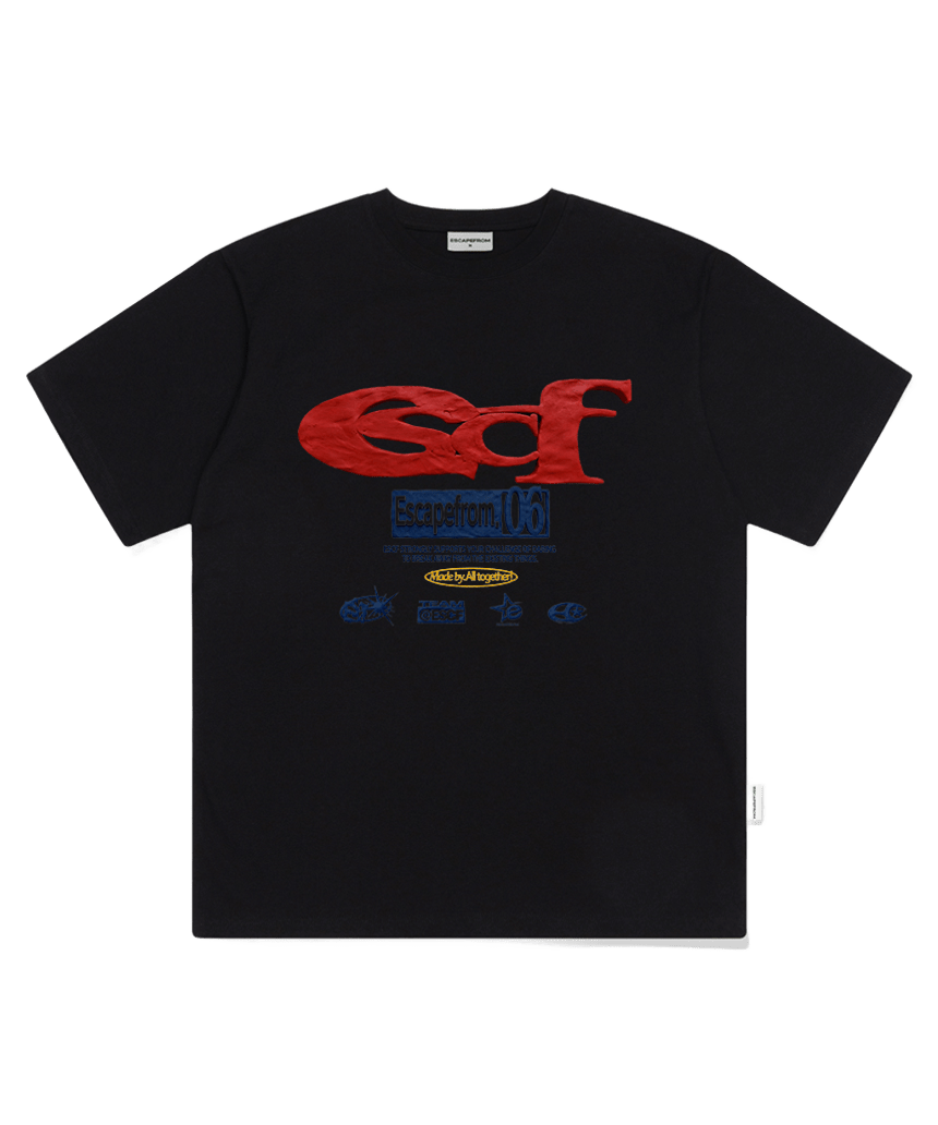 이스케이프프롬 클레이 ESCF 로고 콜라주 프린트 오버핏 반팔티 블랙(Escapefrom Clay ESCF Logo Collage Print Oversized T-Shirt Black)