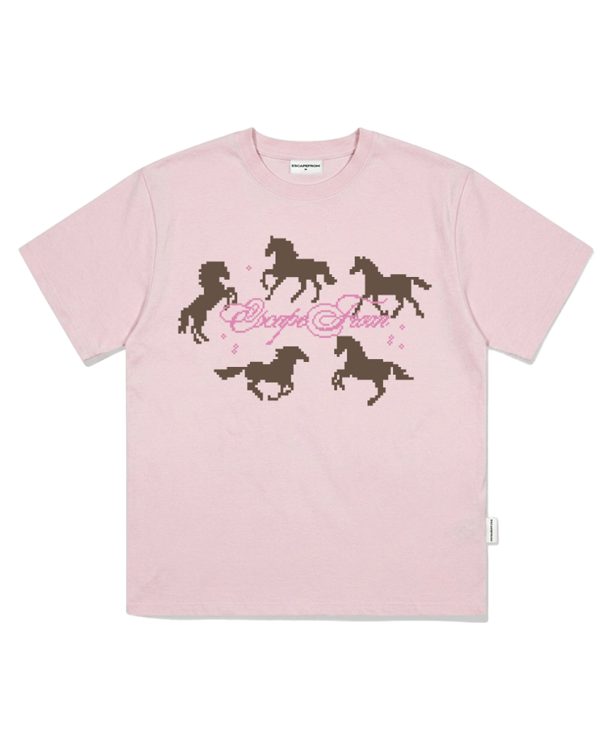 E261OTS153PN Escapefrom Around Horse Print Oversized T-Shirt Pink