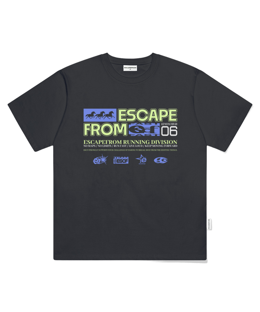 E261OTS164CG Escapefrom Moving Triple Horse Print Oversized T-Shirt Charcoal