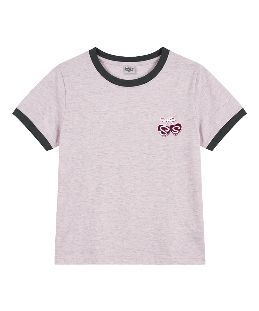 P261LTS005MP pagesiisii Cherry SiiSii Print Ringer T-Shirt Melange Pink