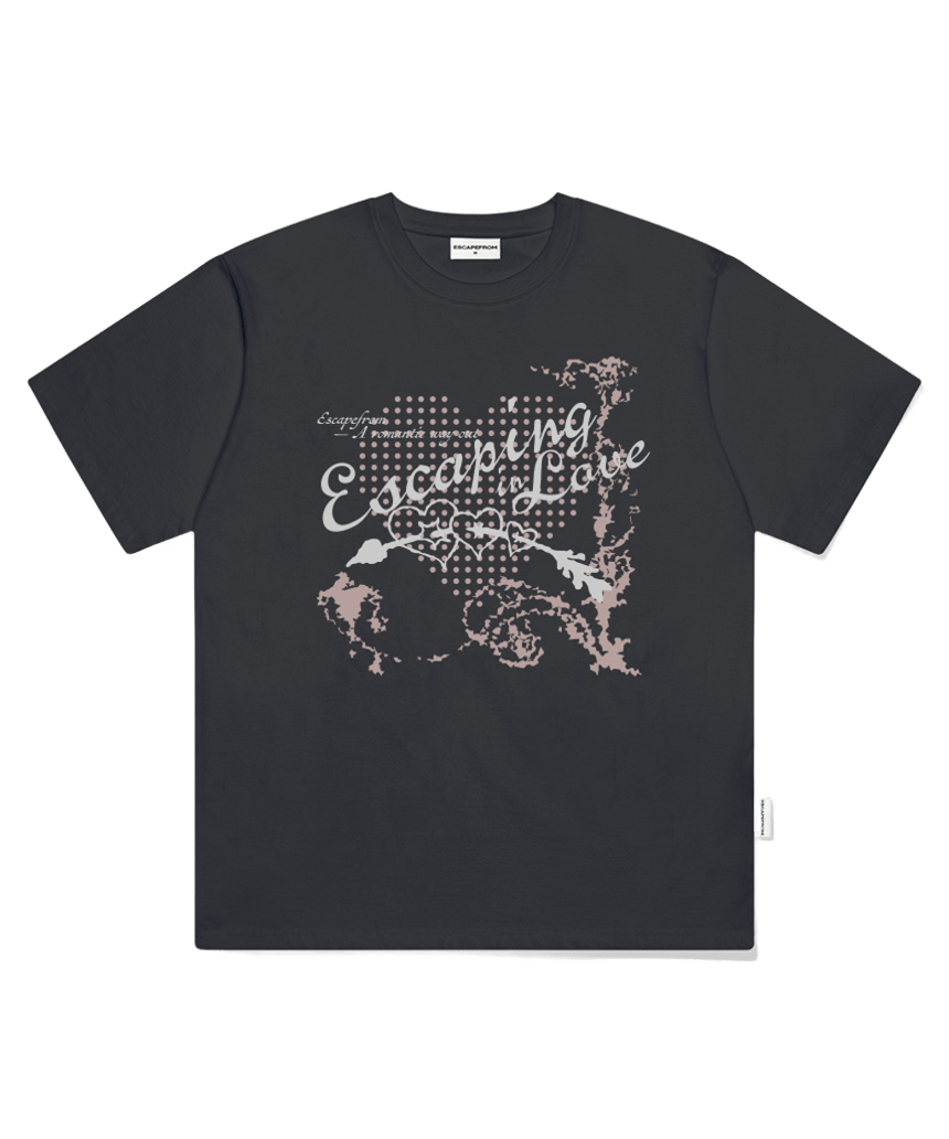 E261OTS098CG Escapefrom Escaping in Love Print Oversized T-Shirt Charcoal
