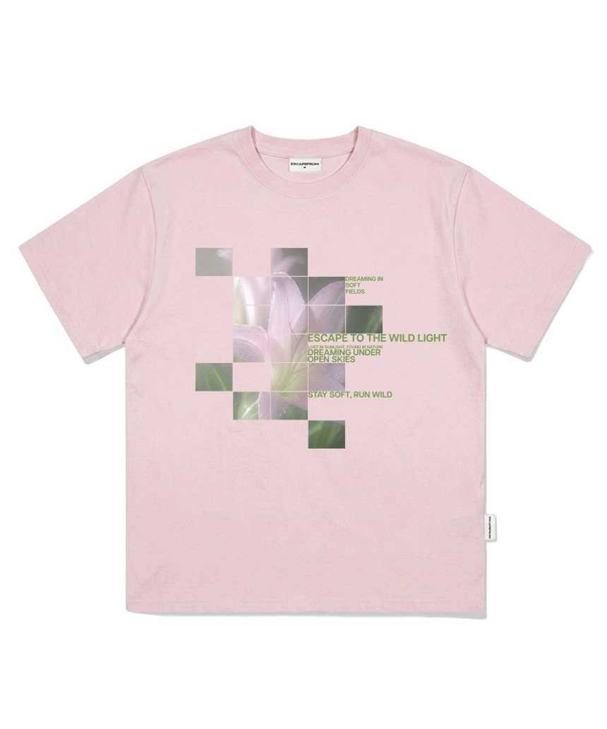 E261OTS157PB Escapefrom Nature Flower Print Oversized T-Shirt Pink