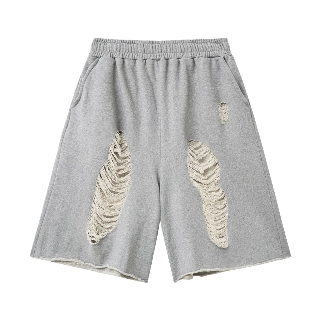 슬릭글로우 데미지 버뮤다 스웨트 팬츠 그레이(SLEEKGLOW Damage Bermuda Sweat Pants Gray)