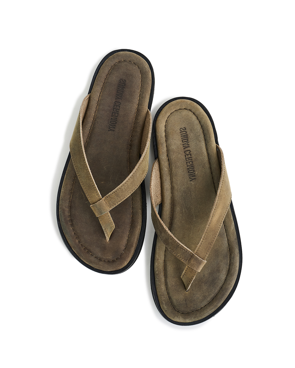 선데이세레머니 빈티지 레더 플립 플랍 - 올리브(SUNDAY CEREMONY Vintage Leather Flip Flops - Olive) - 2