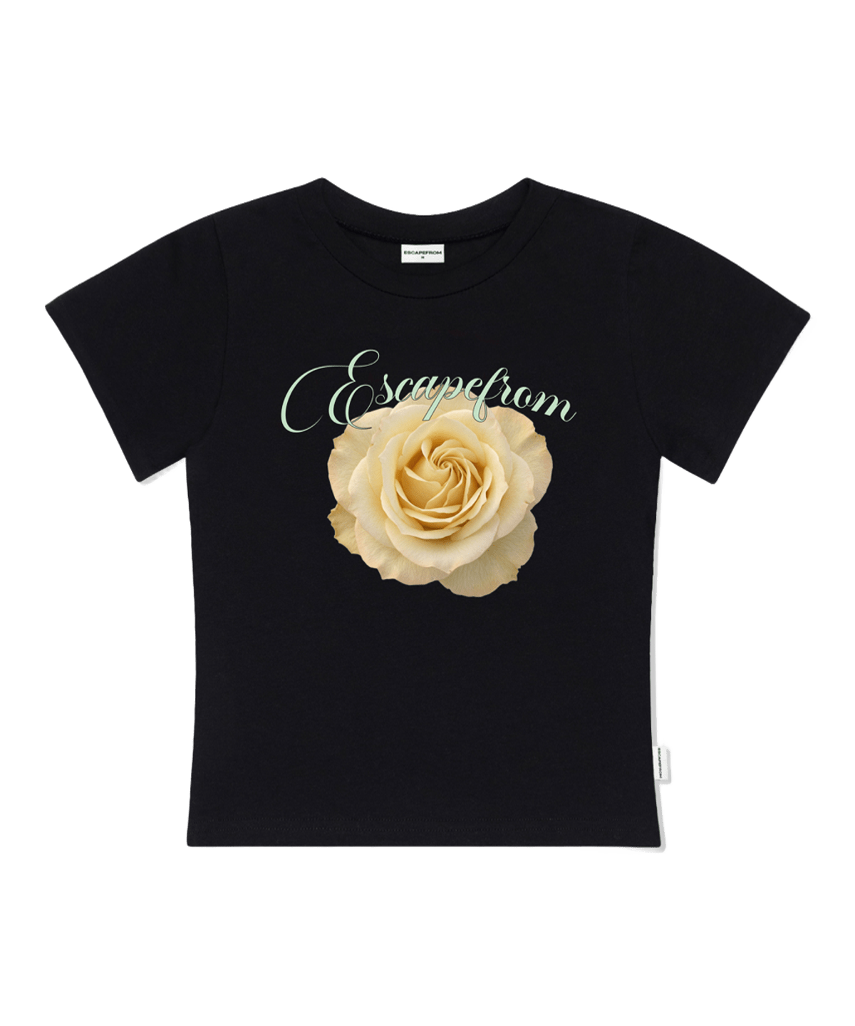 E261STS037BK Escapefrom Lemon Real Rose Print Slim Fit T-Shirt Black