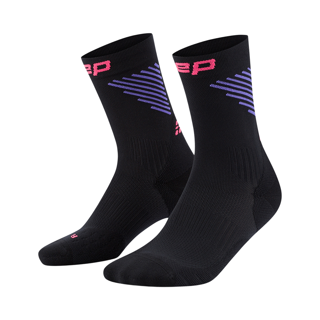 CEP 버티컬 미드컷 삭스 블랙 라일락핑크 남성용(CEP Core Run Edt. Vertical Socks Mid Cut Black Lilac Pink Men's)