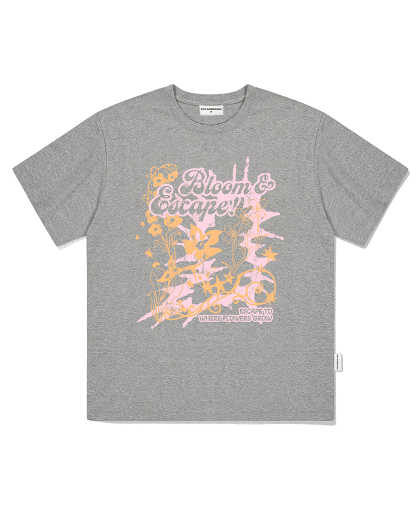 E261OTS127GR Escapefrom Bloom Print Oversized T-Shirt Gray