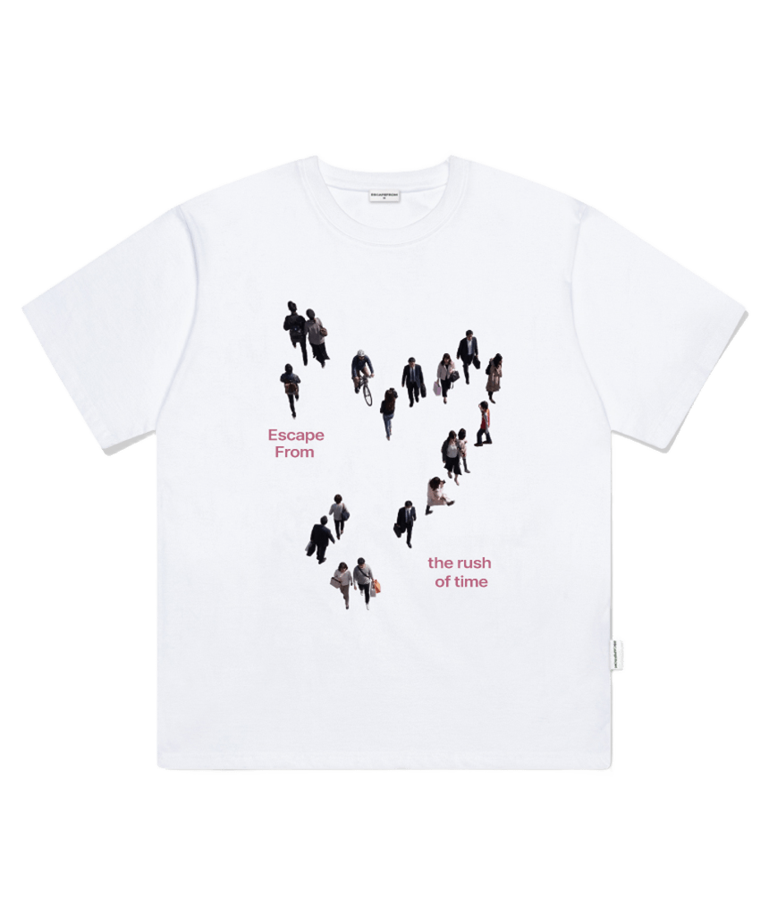 E261OTS144WH Escapefrom Rush of Time Print Oversized T-Shirt White