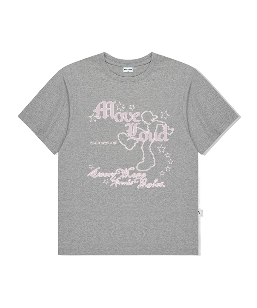 이스케이프프롬 무브 라우드 프린트 오버핏 반팔티 그레이(Escapefrom Move Loud Print Oversized T-Shirt Gray)
