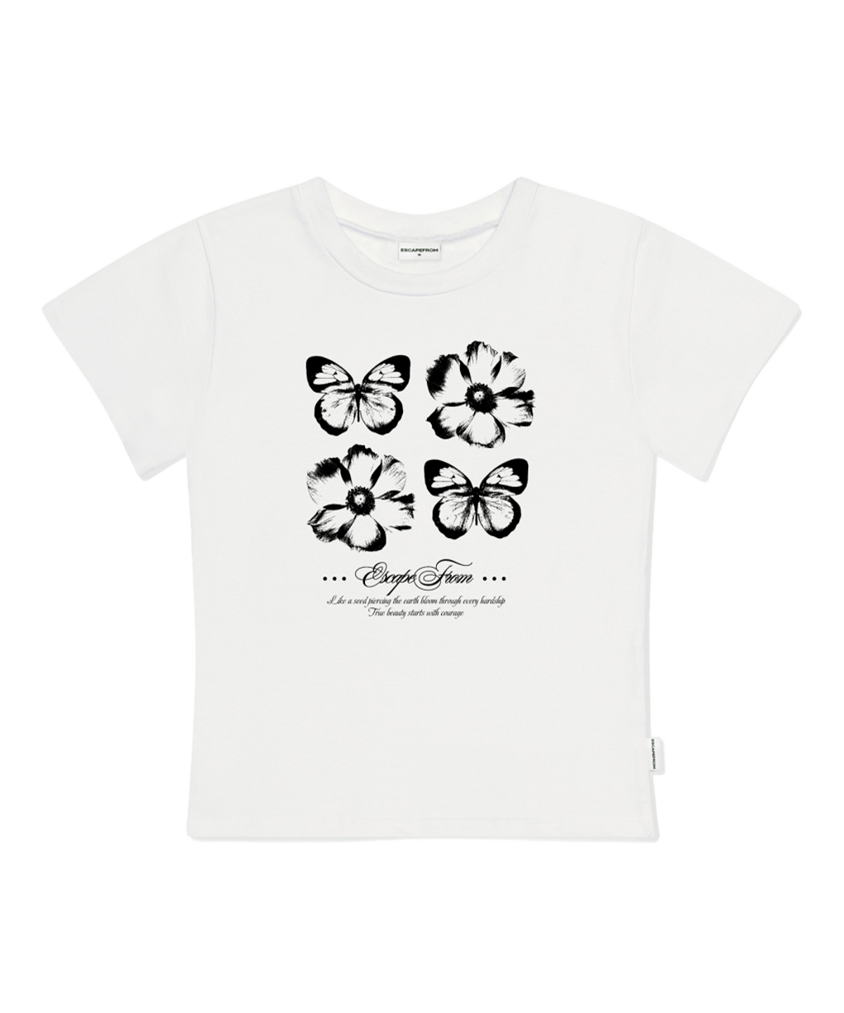 E261STS096IV Escapefrom Butterflower Print Slim Fit T-Shirt Ivory