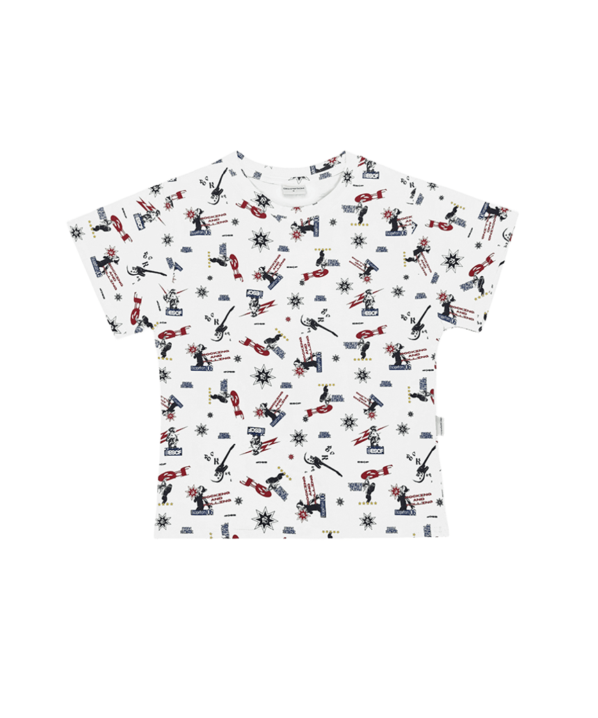 E261STS003RR Escapefrom Rock & Roll All-Over Print Slim Fit T-Shirt Ivory