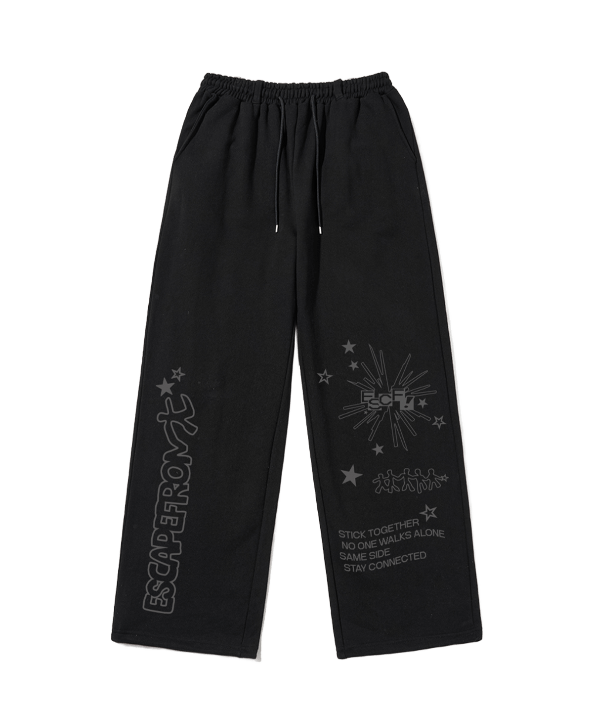 E261SP015BK Escapefrom Star Connection Print Sweatpants Black